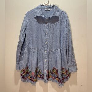 A Personal Touch Striped Shirt with Embroidery Blue White